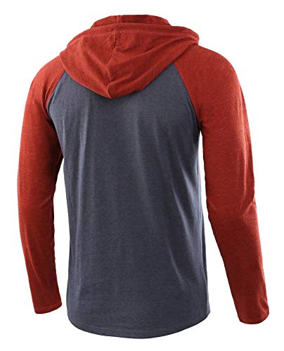 HETHCODE Men's Casual Lightweight Long Sleeve Raglan Active Sports Henley Jersey Hoodie Shirts C.Blue/Rusty S