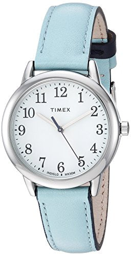 Timex Women's Easy Reader 30mm Watch – Silver-Tone Case White Dial with Light Blue Leather Strap