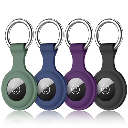 Odbeai 4 Pack AirTag Holder AirTag Keychain AirTag Case Compatible with Apple AirTags for Kids/Keys/Pet Collar/Luggage,Soft Silicone Protective Airtag Accessories for GPS Item Finder Tracker