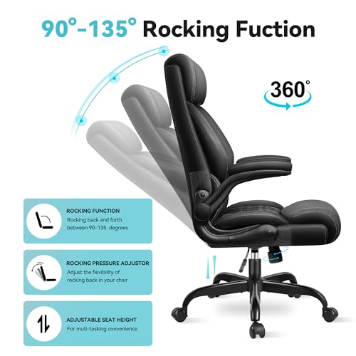 Office Chair, Big and Tall Office Chair, Reclining Office Chair with Footrest Home Office Desk Chairs, High Back Ergonomic Office Chair with Lumbar Support, Executive Leather Office Desk Chair