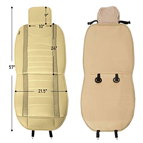 FH Group Front Set Faux Leather Car Seat Cushions for Low Back Seat, Universal Fit, Airbag Compatible Seat Cover for SUV, Sedan, Beige Tan