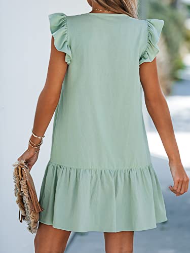 CUPSHE Women's Ruffled Trim Button-Front Mini Dress Sleeveless Mini Dresses Casual Summer M Green