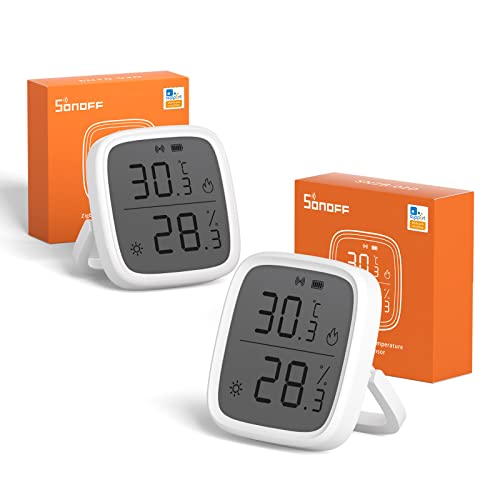 SONOFF Zigbee Indoor Temperature Humidity Sensor, SNZB-02D LCD Zigbee Thermometer Hygrometer, Works with Alexa & Google Home for Remote Monitoring and Home Automation, ZigBee 3.0 Hub Required, 1-Pack