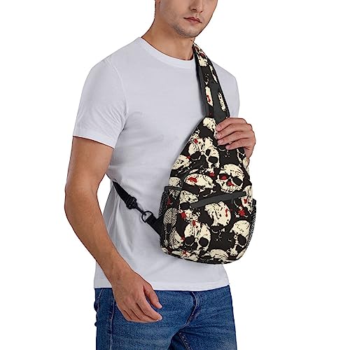 VOOHDDY Blood Skull Horror Sling Bag For Men Women Travel Hiking Backpack Crossbody Shoulder Chest Bags Casual Daypack Sport