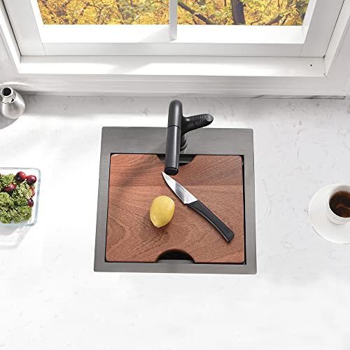 15 Inch Black Drop In Bar Sink Workstation-Bokaiya 15x15 Bar Sink Drop In Small Wet Bar Outdoor Rv Sink 16 Gauge Black Stainless Steel Single Bowl Kitchen Sink with Cutting Board