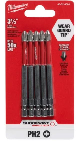MILWAUKEE ELECTRIC TOOL 48-32-4564 Shockwave 3-1/2" Power Bit Phillips #2 5 Pack
