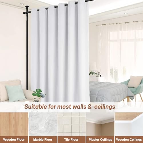 Room Divider Curtain Rod, No Drilling curtain divider for Room Separation, 48 to 72inches(W) 4-10ft (H) Adjustable hanging Room Divider Rod Stand, Floor to Ceiling Room Curtain Divider Black