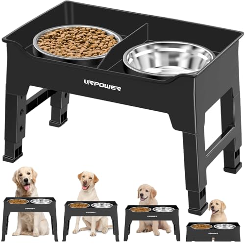 URPOWER Elevated Dog Bowls Mess Proof Raised Dog Bowl 4 Height Adjustable Dog Bowl Stand with 2 Stainless Steel Dog Food and Water Bowl Non-Slip Dog Bowl Set for Small Medium Large Dogs & Pets