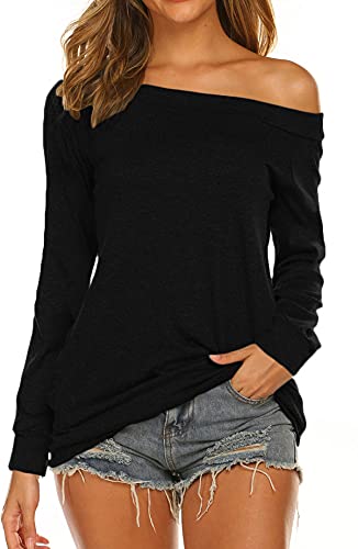 Halife Red Off the Shoulder Tops for Women Long Sleeve Loose Casual Slouchy Shirts M