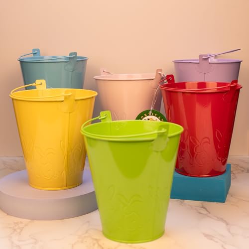 HORTICAN Small Metal Buckets, Colorful Metal Buckets, Ice Buckets, Medium Tin Pails Colored Party Buckets, Medium Size Snack Buckets, Galvanized Colored Wedding Buckets, Flower/Succulent Pots