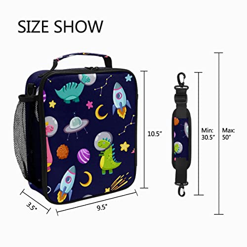 MSINMKOK Insulated Lunch Bag for Boys Girls, Lunch Box Tote Cute Dinosaur Astronaut Spacecraft Rocket Lunchbox for Kids School Picnic