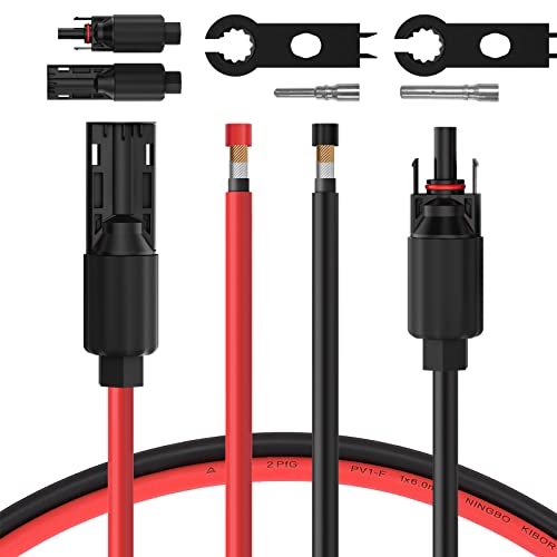 BougeRV 20 Feet 10AWG Solar Extension Cable with Solar Connector on Both End with Extra Pair of Connectors Solar Panel Adaptor Kit Tool (20FT Red + 20FT Black)