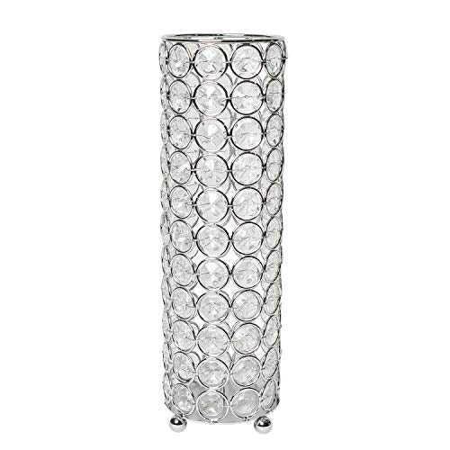 Elegant Designs HG1011-CHR Elipse Crystal Decorative Flower Vase, Candle Holder, Wedding Centerpiece, 10.25 Inch, Chrome