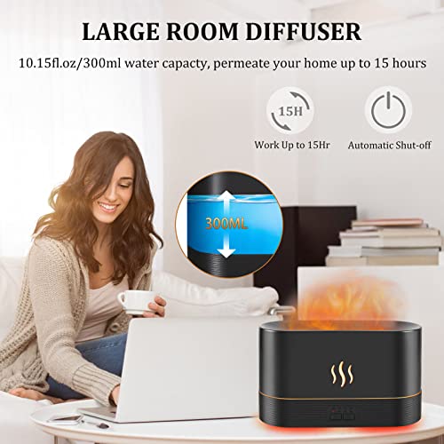 PLUWEL Colorful Flame Diffusers for Essential Oils Large Room-Upgraded 300ML Aroma Diffuser Humidifier Quiet Diffuser with Remote Control, Night Lights, Timer, No-Water Auto Off