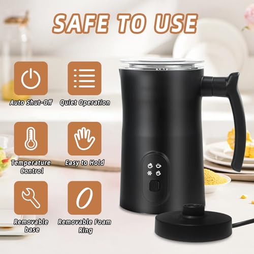 Milk Frother, 4 in 1 Electric Milk Frother and Steamer with Handle, Saicefe 11.8oz/350ml Automatic Warm and Cold Foam Maker for Coffee,Latte, Cappuccino, Hot Chocolate, 400W, Black