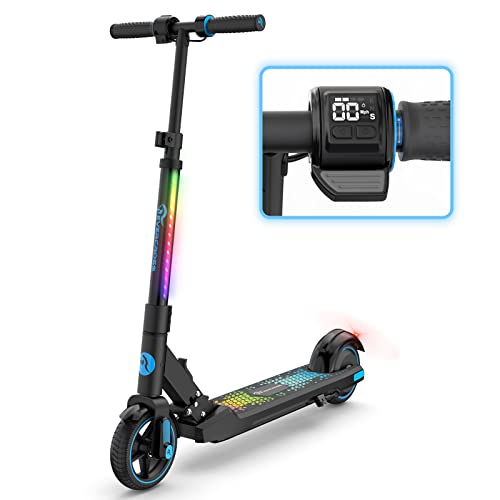 EVERCROSS EV06C Electric Scooter, Foldable Electric Scooter for Kids Ages 6-12, Up to 10 MPH & 5 Miles, LED Display, Colorful LED Lights, Lightweight Kids Electric Scooter (Black Blue)?-
