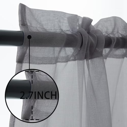 youleyar Sheer Outdoor Curtains for Patio Waterproof 2 Panels Linen Look Rod Pocket Indoor Grey Voile Curtain for Living Room, Bedroom, Porch, Pergola, Cabana, Gazebo(100x108 Inch, Grey)