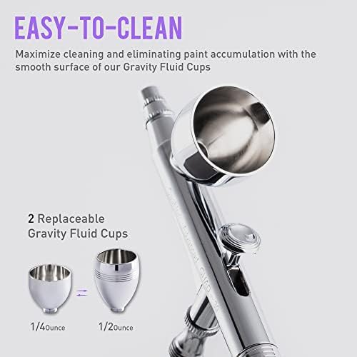Gaahleri Airbrush Kit, Airbrush Gun Dual-Action Gravity 1/2 & 1/4 oz Fluid Cup, 0.35 & 0.5 mm Needle, Cost-Effective Air Brush Set Makeup Nail Art Painting Model Coloring Cake Decor Silver