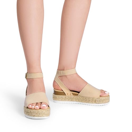 DREAM PAIRS Women's Platform Espadrilles Casual Ankle Strap Wedge Sandals Comfortable Dressy Summer Shoes,Size 10,Nude-Suede,SDPW2359W