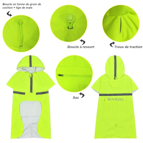 KOOGAL Dog Raincoat Apparel Poncho Waterproof Dog Clothes Pet Raincoat Jacket for Small to Medium Sized Dogs (Fluor-Yellow,2XL)