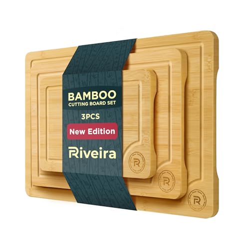 Riveira Bamboo Cutting Boards For Kitchen – Versatile and Durable: Set Of 3 Pcs Rectangular Wooden Cutting Board – Wooden Cutting Boards For Kitchen – Complete Wooden Cutting Boards For Kitchen