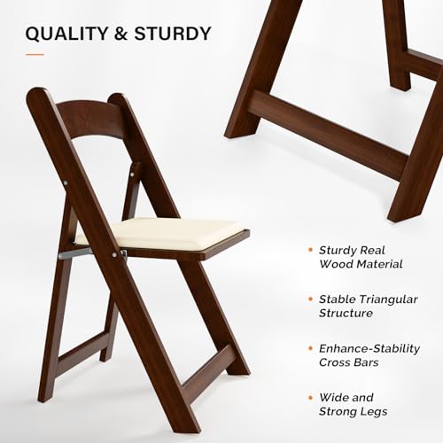 VINGLI Wooden Folding Chairs with Cushion, Comfortable, Portable and Durable Foldable Seating for Indoor & Outdoor Events, Banquet, Party, Dinning, Wedding, Craft, Walnut Brown, 1 Pack