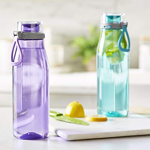 Amazon Basics Tritan Water Bottle with Action Lid, 24 ounce, 2-Pack, Blue and Purple