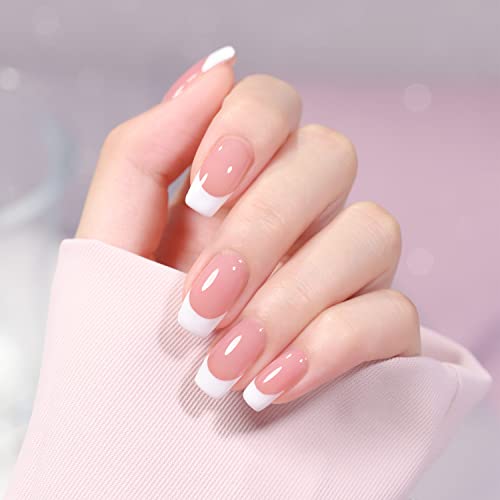 GAOY French Manicure Kit, Nail Stamper and 2Pcs Gel Nail Polish, Include Jelly Sheer Pink White Colors for French Tip, UV Light Cure