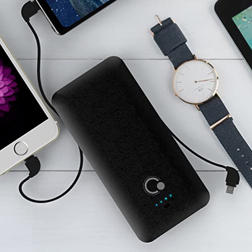 Q 10000mAh Power Bank, Slim Portable Charger,4 Output External Battery Pack with Built-in AC Wall Plug Micro USB C Three Cables Compatible with iPhone Android Phone Smart Watch