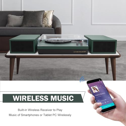 Vinyl Record Player with Stereo Speakers, 3-Speed Belt-Drive Turntable with Wireless Music Playback | Black Marble