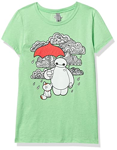 Disney Big Hero SIX Patterned Baymax Girl's Heather Crew Tee, Green Apple, X-Small