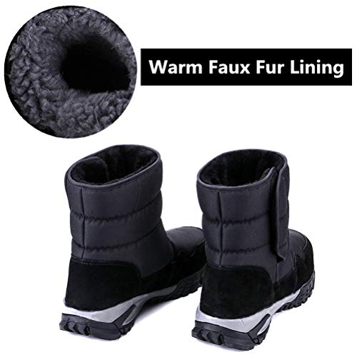 DADAWEN Men's Winter Snow Boots Outdoor Waterproof Anti-Slip Warm Fur Lined Cold Weather Boots Black US Size 7.5