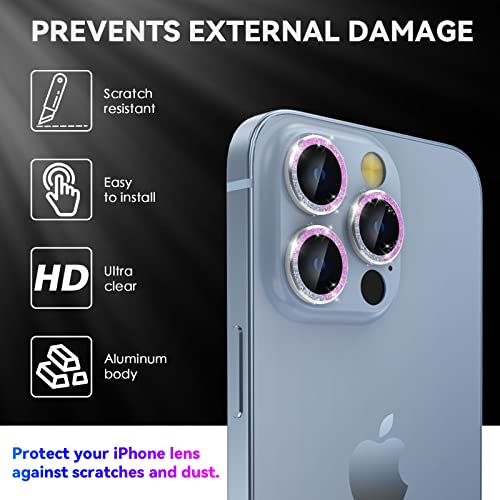 CloudValley Camera Lens Protector for iPhone 13 Pro - iPhone 13 Pro Max, 9H Tempered Glass Film, Aluminum Alloy Lens Protective Cover, Bling Colorful