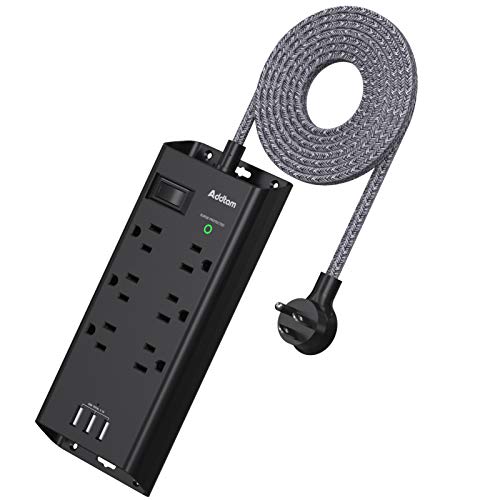 Power Strip Surge Protector, Addtam 6 Outlets and 3 USB Ports 5Ft Long Extension Cord, Flat Plug Overload Surge Protection Outlet Strip, Wall Mount for Home, Office and More, ETL Listed Black