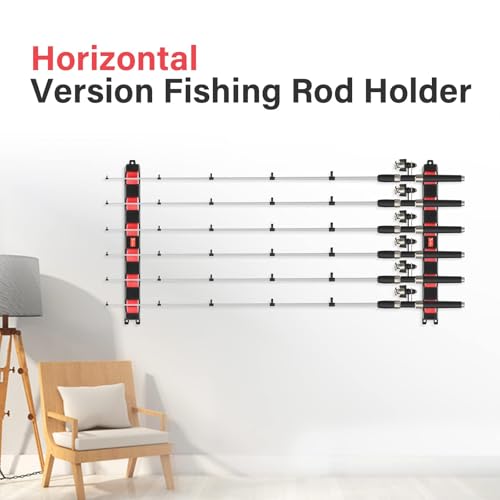 Simple Deluxe Horizontal Fishing Rod Holders Wall-Mounted Fishing Rod Rack Great Fishing Pole Holder for Garage, Fishing Rod Rack Holds Up to 12 Rods, 13.6'' Red, 2 Pairs