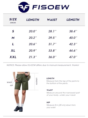 Fisoew Womens Hiking Shorts Golf Quick Dry Outdoor Summer Casual 10" Bermuda Shorts with Pockets Army Green