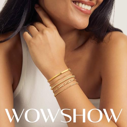 Wowshow Gold Bracelets for Women Bracelet Stack Set 14K Real Gold Plated Link Charm Bracelet Dainty Link Chain Stackable Charm Bracelets Adjustable Bangle Cuff Bracelet Pack Jewelry Gifts for Women 6.0 Inch