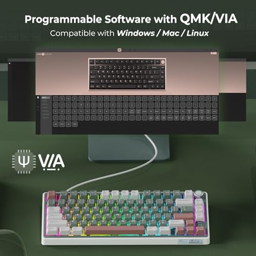 RK ROYAL KLUDGE R75 Wireless Mechanical Keyboard, 75% Percent Custom Gaming Keyboard Gasket Mount RGB Backlit with Knob & PBT Keycaps, BT5.1/2.4GHz/USB-C, QMK/VIA, Hot Swappable Cream Switch