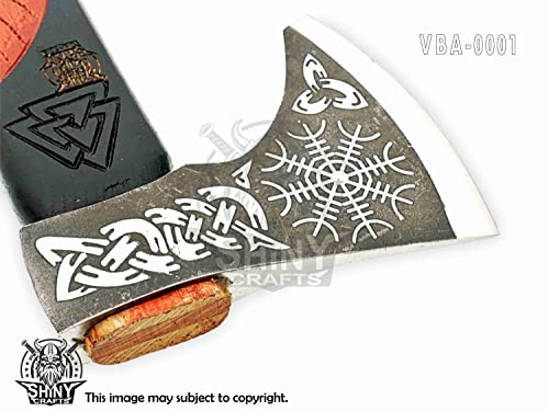 SHINY CRAFTS-Viking axe bearded axe tomahawk birthday gifts-Viking Axe Real, Bearded Axe Real Hatchet Russian Valknut Wood Working Tool with Premium Leather Sheath (SCA-10)