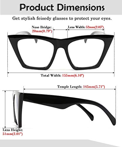 FEISEDY Square Cat Eye Reading Glasses Women Fashion Small Cateye Blue Light Blocking Reader Anti Glare Digital Eyestrain B2604 black 1.00x