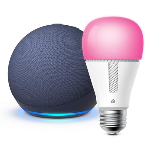 Echo Dot (5th Gen, 2022 release) in Deep Sea Blue bundle with TP-Link Kasa Smart Color Bulb