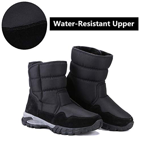 DADAWEN Men's Winter Snow Boots Outdoor Waterproof Anti-Slip Warm Fur Lined Cold Weather Boots Black US Size 7.5