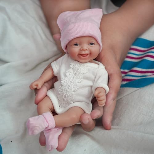 7 Inch Mini Silicone Baby, Reborn Baby Dolls Silicone Full Body Girl Grace, Realistic Newborn Baby Doll Real Life Miniature Baby Doll with Feeding Accessories（Extra complimentary head flower）