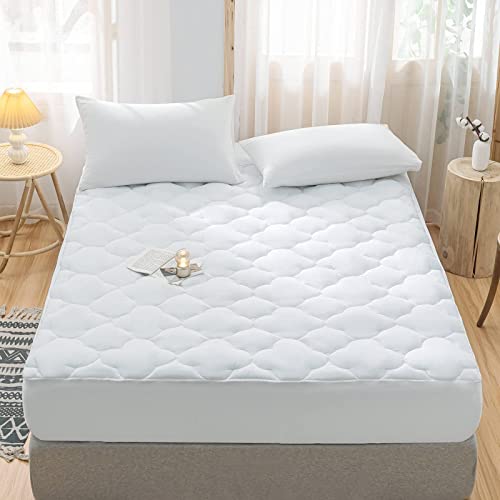 WhatsBedding Waterproof Mattress Pad Twin XL Size Cotton Top Down Alternative Filling Pillowtop Mattress Topper Cover-Fitted Quilted (Twin XL Mattress Pad)