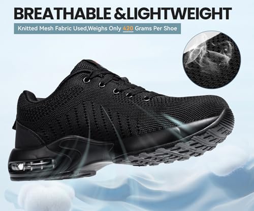 DYKHMILY Steel Toe Shoes for Men Steel Toe Sneakers Safety Shoe for Man Non Slip Work Shoes Lightweight Composite Toe Shoe Comfortable Size 10,Black
