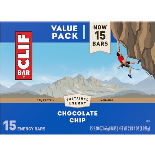 CLIF BAR - Chocolate Chip - Made with Organic Oats - Energy Bars - Non-GMO - Plant Based Protein Bars (15 Pack)