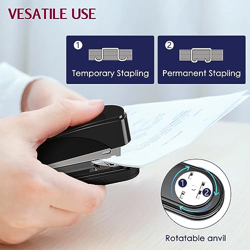 Metal Stapler Heavy Duty 50 Sheet Capacity with 1750 Staples and Staple Remover, Full Strip Staplers for Desk, No Jam, Non-slip Office Stapler with Staples for Office & Classroom, Black