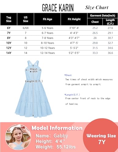 GRACE KARIN Girls Formal Dress Kid Off Shoulder Sleeveless A-line Midi Spring Summer Dress Blue Jacquard 5-6Years