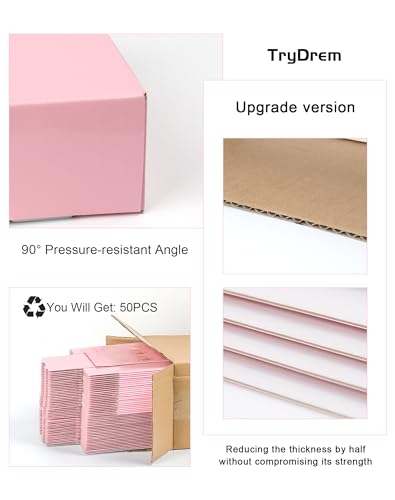 TryDrem Small Shipping Boxes 6x4x2 Inch 50 Pack, Light Pink Mailer Packaging Boxes, Corrugated Cardboard Boxes for Small Business Gift Literature Shipping