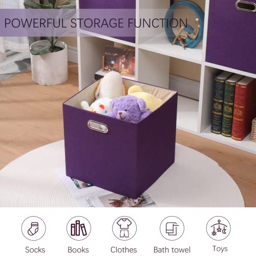 Fboxac Cube Storage Bins 13×13 Linen Foldable Box with Handles, Collapsible Organization Basket Set of 4 Large Capacity Drawer for Closet Shelf Cabinet Bookcase Bedroom, Beige Sepia